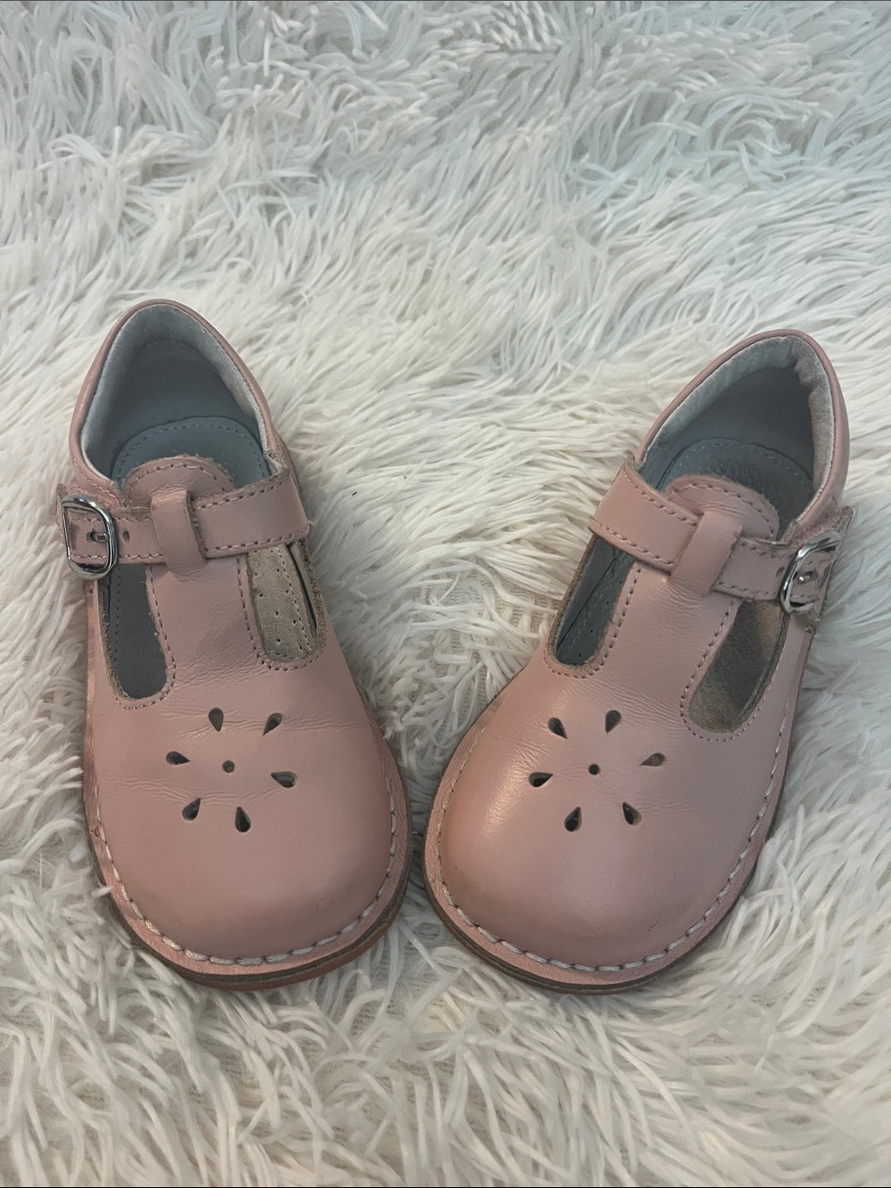 L'Amour Pink Leather T-Strap Mary Jane Shoes